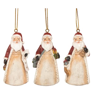 Transpac Resin Wood Cut Santa Ornament Set of 3 Christmas Home Decorations