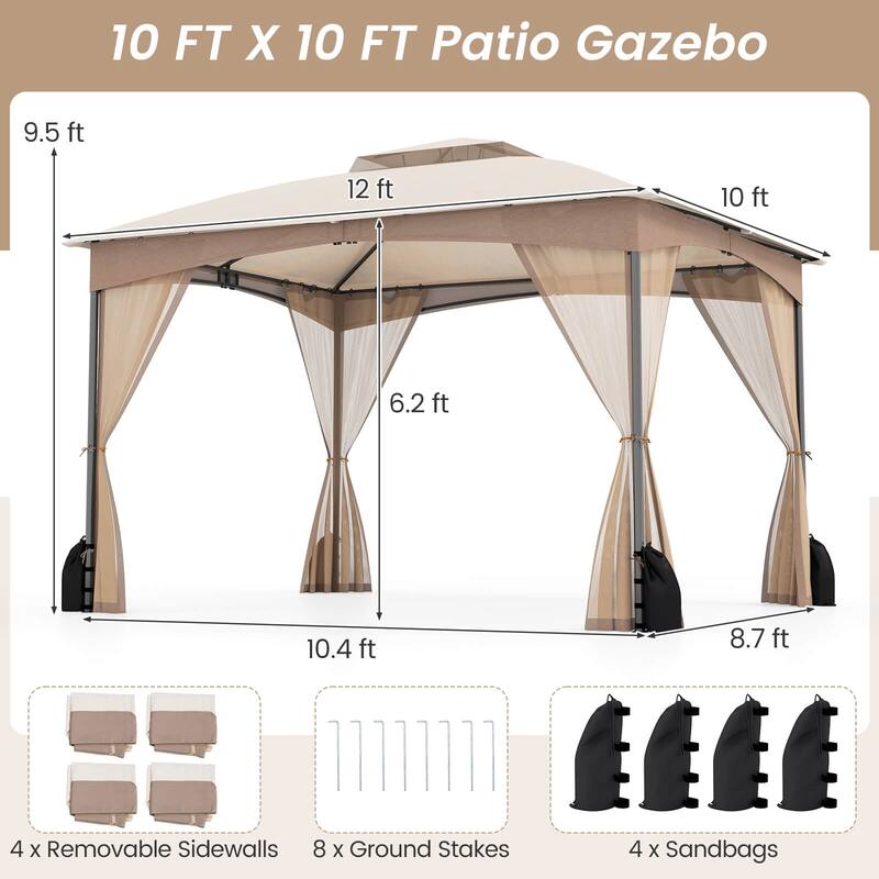 Costway 10 X 10/12 FT Patio Gazebo with Netting Walls 4 Sandbags