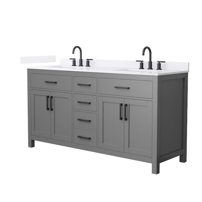 Wyndham Collection WCG2424-66D-QTZ-US3MXX Beckett 66" Free Standing - Dark Gray / White Quartz Top / Matte Black