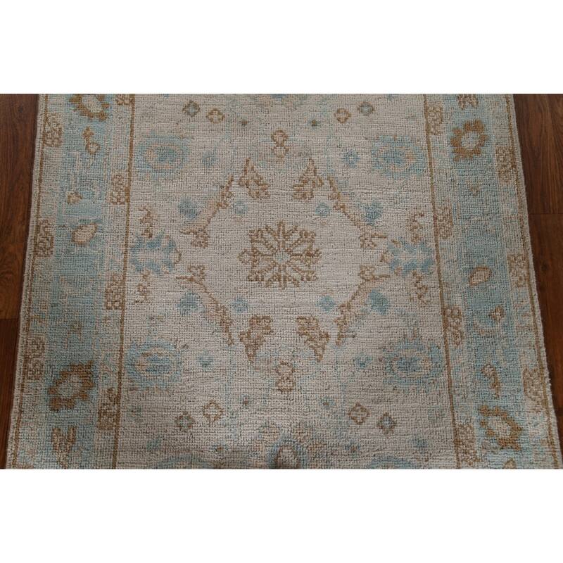 Hand Knotted Oriental 100% Wool Carpet Transitional Geometric Beige & Ivories Oushak Area Rug - 3' 11'' X 3' 0''