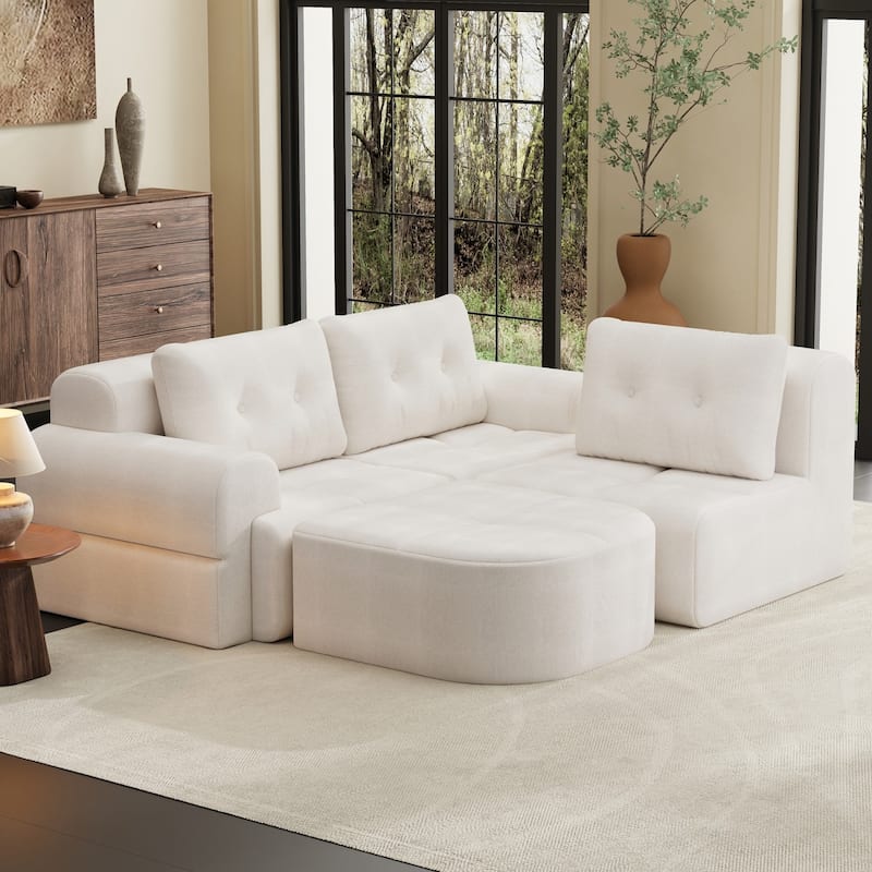 110.23" L-Shaped Chenille Sectional Sofa with Movable Ottoman