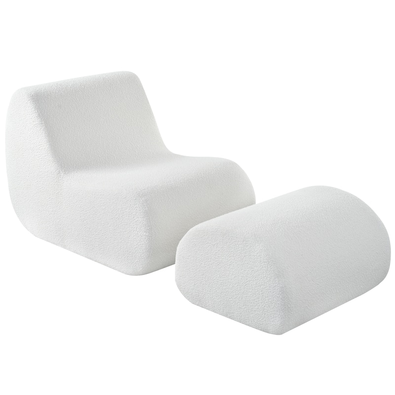 Upholstered Accent Chair with Ottoman, Ergonomic Curved Lounge Chair, 29" Wide Modern Recliner Chair, No Assembly Required