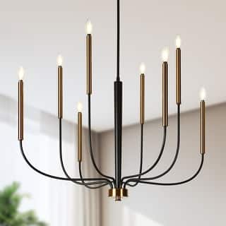 Modern 8-Light Chandelier Black Gold Classic Candle Light for Dining Living Room - Dia. 36.8" x H 25.5"