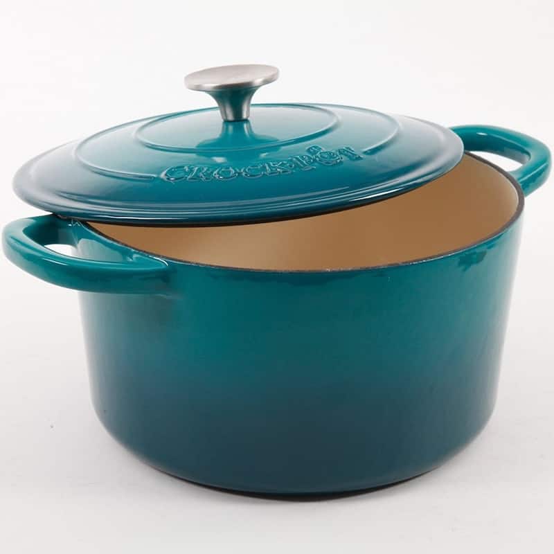 Artisan 5 Qt Round Dutch Oven - Teal Ombre - Enamel - Brushed SS Hollow Knob - Cast Iron
