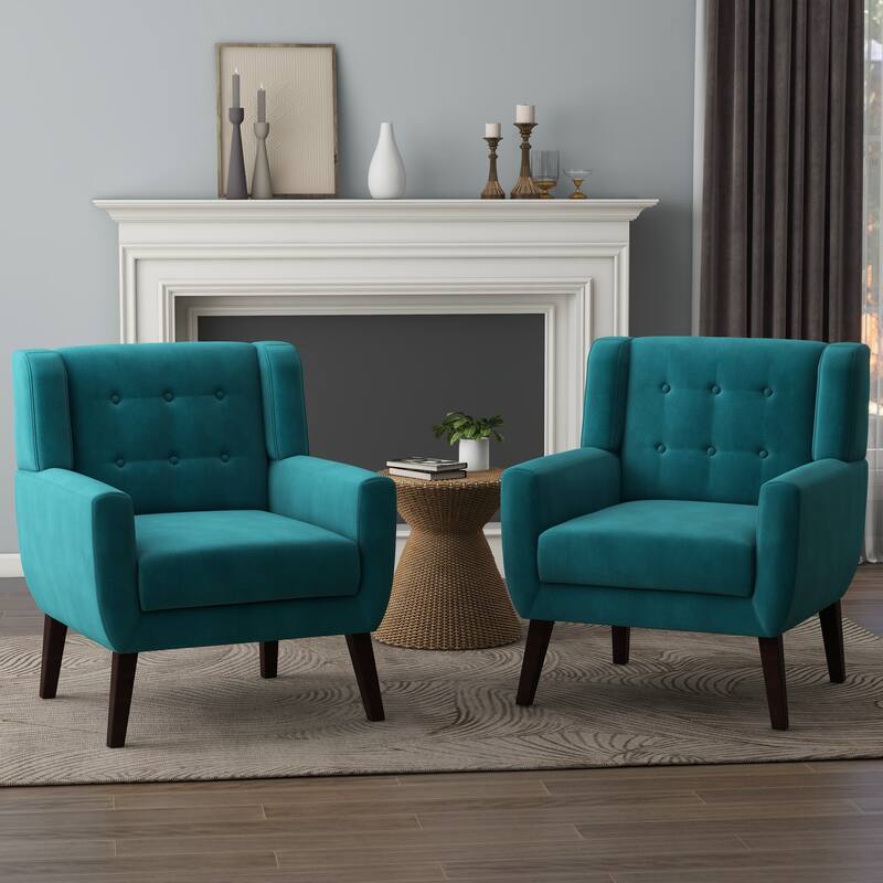 Velvet Upholstered Armchair Tufted Accent Chairs Set of 2 - Blue Velvet 2Set