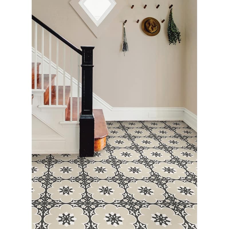 FloorPops Daphne Black Peel & Stick Floor Tiles