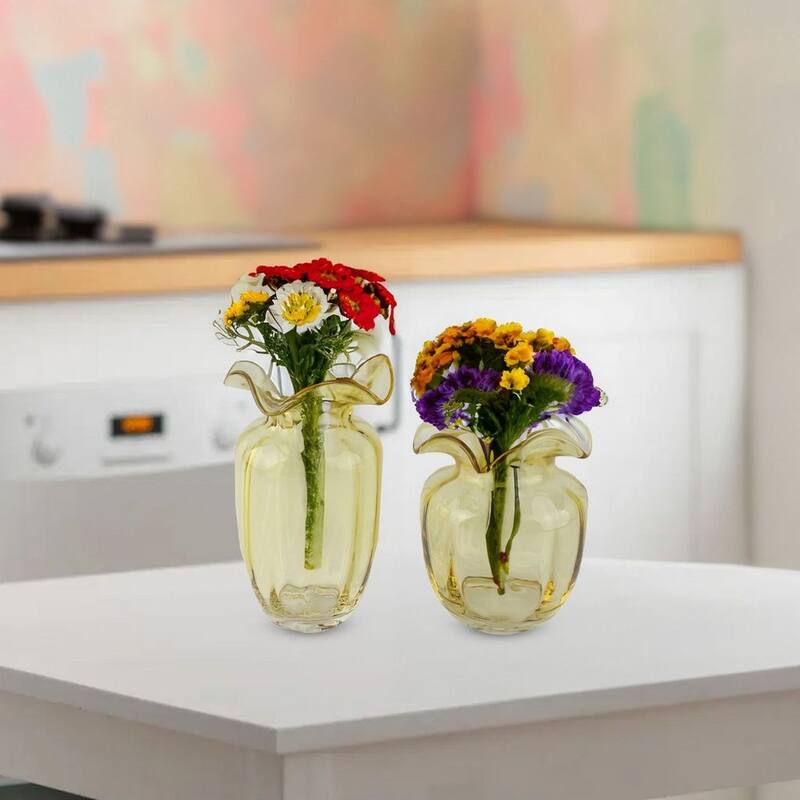Fleurine Set of 2 Fluted Blooming Decorative Glass Flower Table Vases