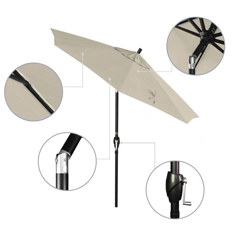 California Umbrella 75' Round Crank Lift Push Button Tilt Black Aluminum Patio Umbrella Sunbrella
