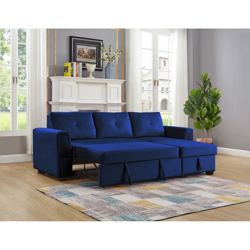 91" Wide Velvet Reversible Sofabed Sectional Sofa & Chaise - 91" Wide