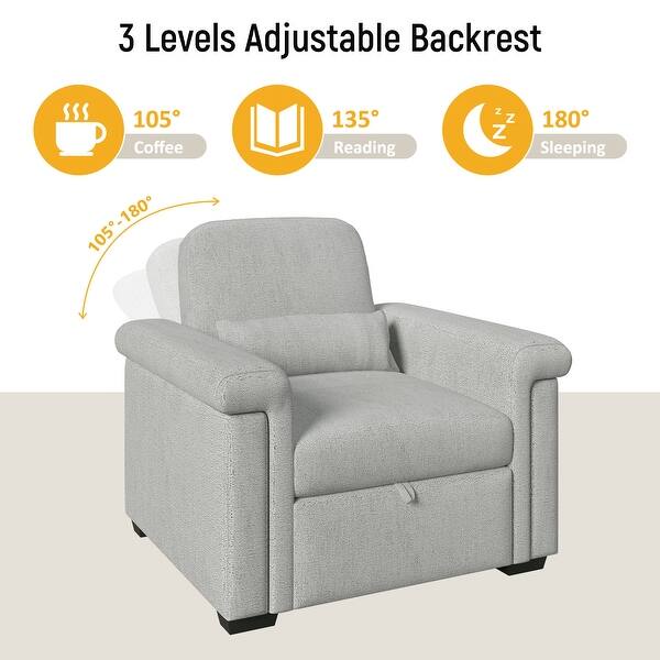 slide 2 of 15, 3 in 1 Convertible Sleeper Chair Sofa Bed Adjustable Pull Out Sofa Chair w/ Pillow Lounger Chair Single Bed for Livingroom, Gray Gray