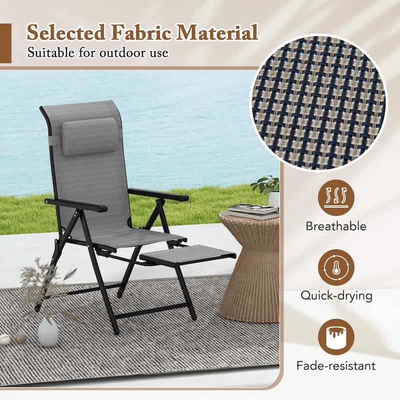 Gymax Folding Patio Chairs Set of 4 Lounge Chairs w/ 10-Level