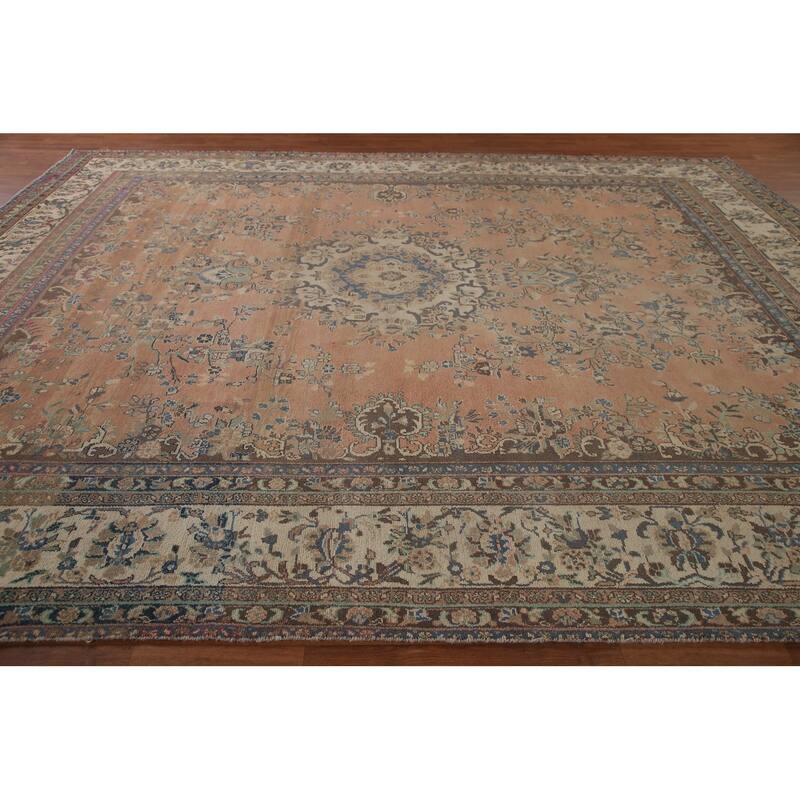 Mashad Persian Vintage Area Rug Handmade Wool Carpet - 10'2" x 12'11"