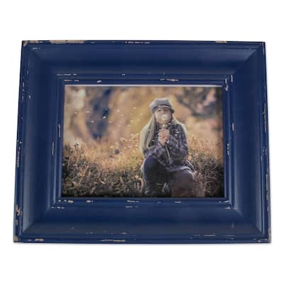 10.25" Vibrant Unique Distressed Navy Blue Farmhouse Picture Frame