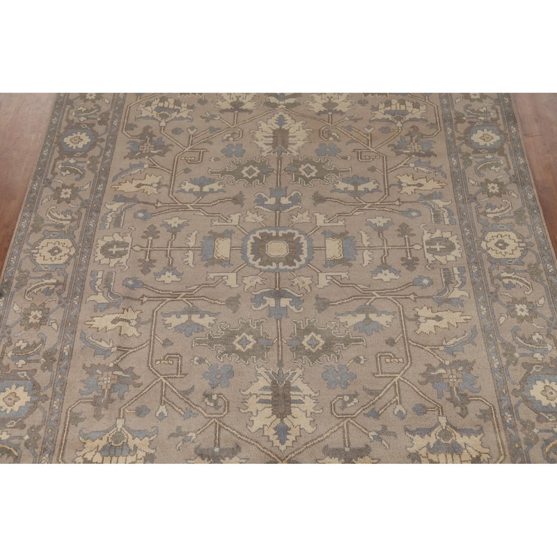 Grey Floral Oushak Indian Area Rug Handmade Wool Carpet - 9'1" x 12'0"