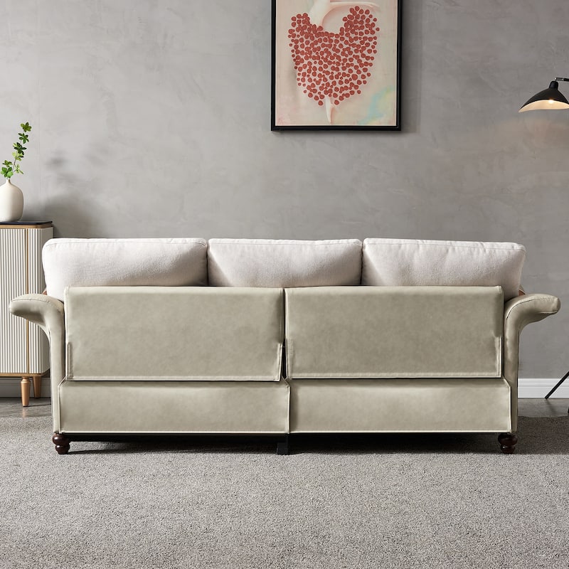 Living Room General Use Linen Fabric Faux Leather with Wood Leg Love Seat (Beige)