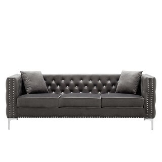 2 Piece Luxury Velvet Upholstered Sofa Set Tufted Back Sofa and ...