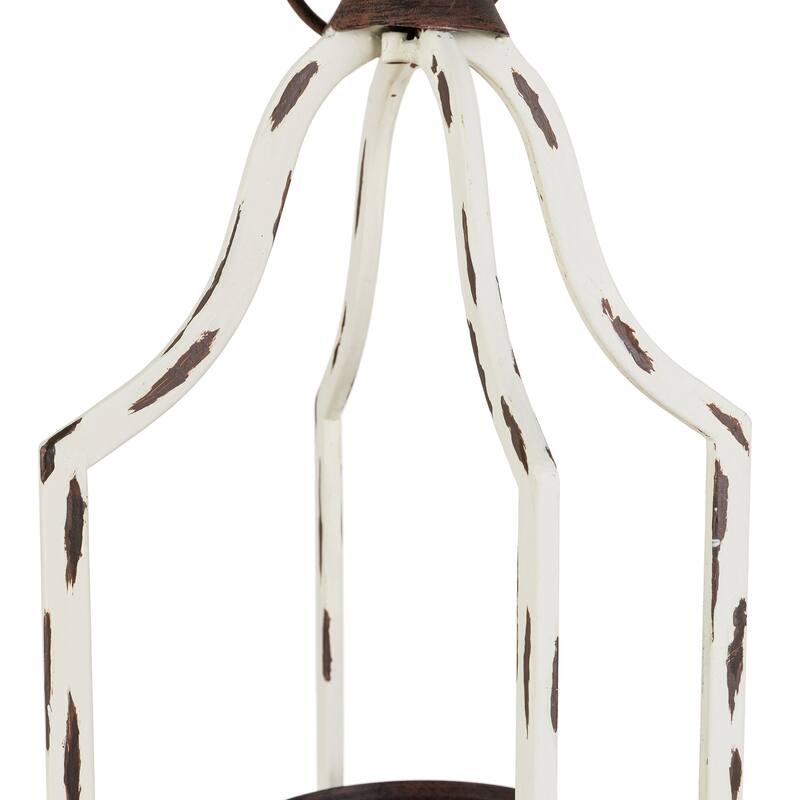 Glitzhome 16.50"H Modern Farmhouse Small Antique White Metal Lantern Candle Holder