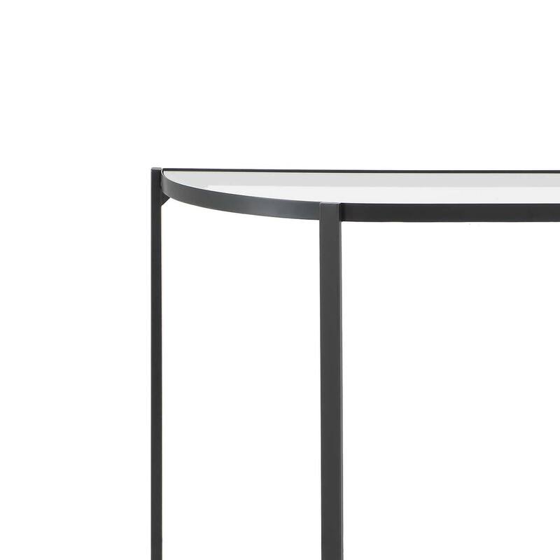 Nizy Sofa Console Table, 36 Inch Glass Top, 1 Open Shelf, Black Iron