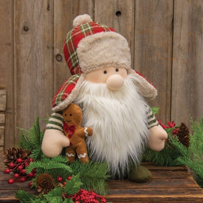 Santa Gnome with Trapper Hat and Gingerbread Man Figure - 12" x 6.75" x 18"