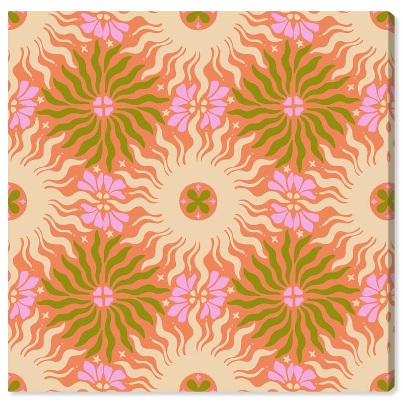 Wynwood Studio Canvas Abstract Art Deco FLoral II Pink and Army Green Bohemian & Eclectic Wall Art Canvas Print - 30 x 30