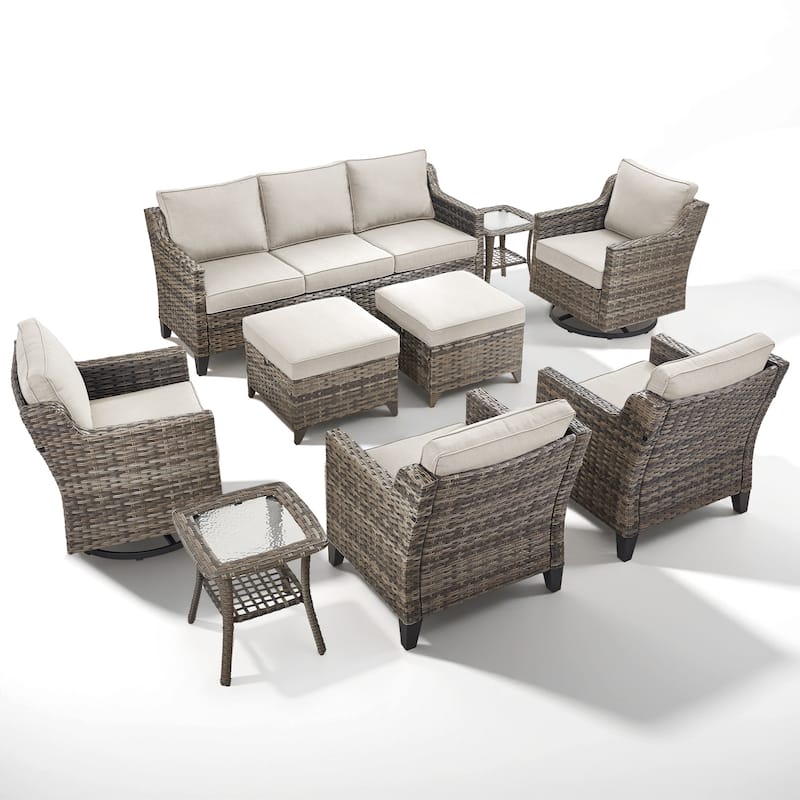 Pocassy Outdoor Patio Furniture Wicker Sofa Swivel Chair Set