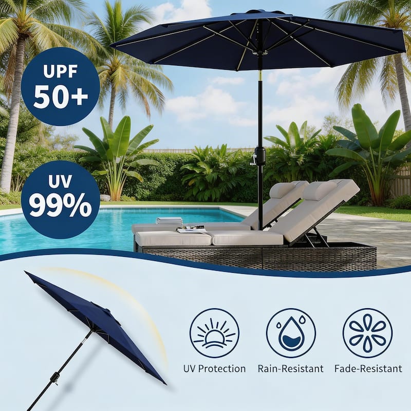 9 FT Patio Umbrella, with Push Button Tilt and Crank