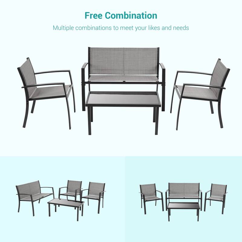 Bonosuki 4 Pieces Patio Furniture Sets Textilene Bistro Sets