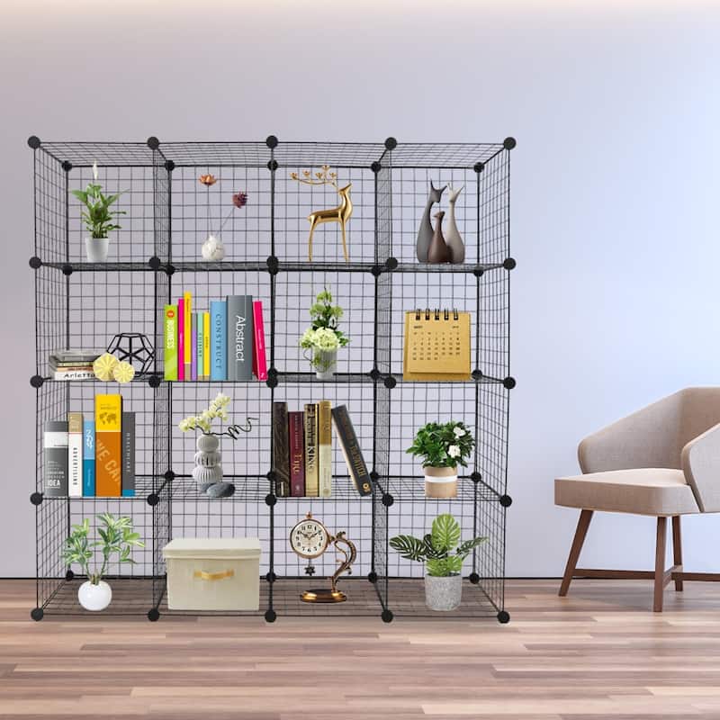 16/20-Cube Wire Grid Storage Shelves Multifunction Closet Organizer Bookcase