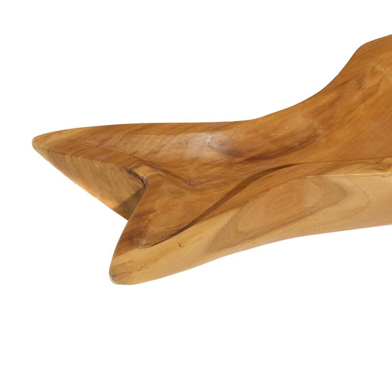 Brown Teak Wood Handmade Fish Living Room Decor Tray (Set of 2) - S/2 24", 16"W