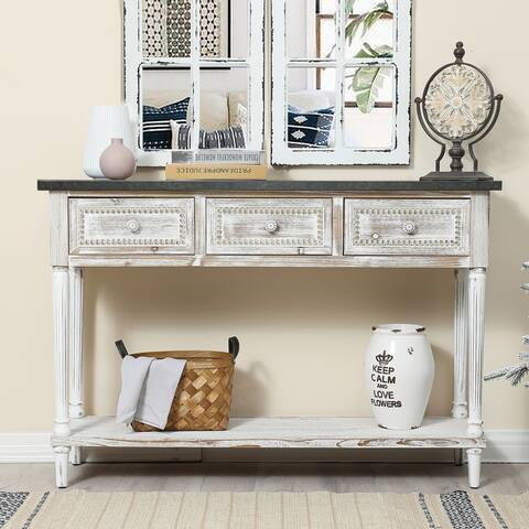 Farmhouse Distressed Wood and Metal 3-Drawer Console Table