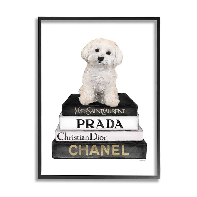 Stupell Maltese Dog Glam Pet Fashion Bookstack Framed Wall Art, Design by Amanda Greenwood - White