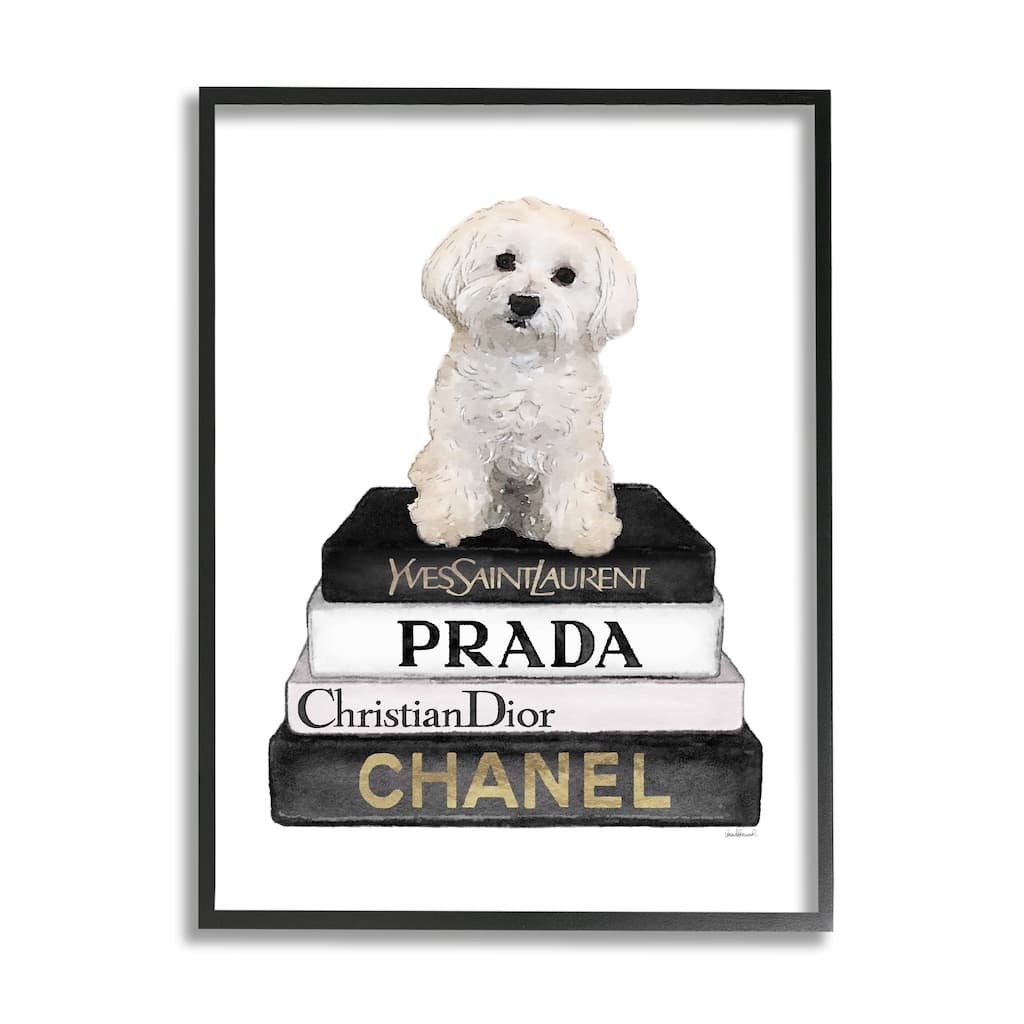 Stupell Maltese Dog Glam Pet Fashion Bookstack Framed Wall Art, Design by Amanda Greenwood - White