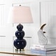 preview thumbnail 1 of 6, SAFAVIEH Lighting 27-inch Amy Triple Gourd Navy Table Lamp (Set of 2) - 16"x16"x28"