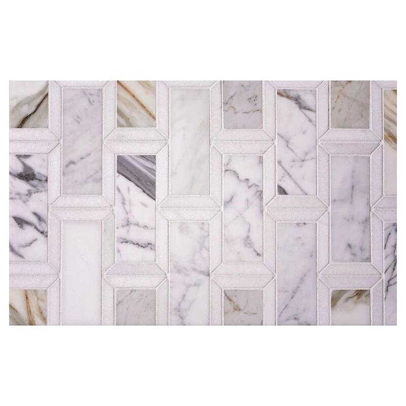 Serena 10x12 White Gray Calacatta Gold, Thassos Mosaic Framed Brick Wall and Floor Tile (4 sq ft/case) - 5 Pack