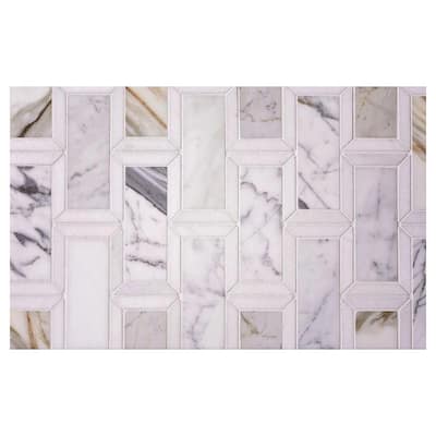 Serena 10x12 White Gray Calacatta Gold, Thassos Mosaic Framed Brick Wall and Floor Tile (4 sq ft/case) - 5 Pack