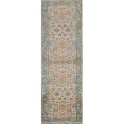 Transitional Oushak Oriental Runner Rug Hand-Knotted Wool Carpet - 2'8" x 9'10"