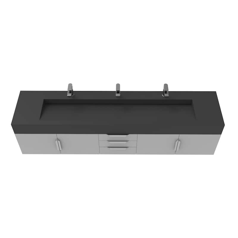 Nile 84-Inch Wall Mounted Bathroom Vanity Set w/ Black Top