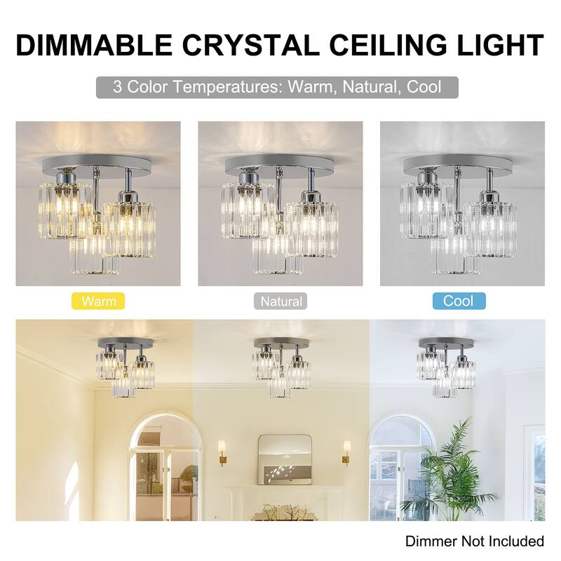 Starsky 3-Light Modern Glass Crystal Semi Flush Mount Ceiling Light