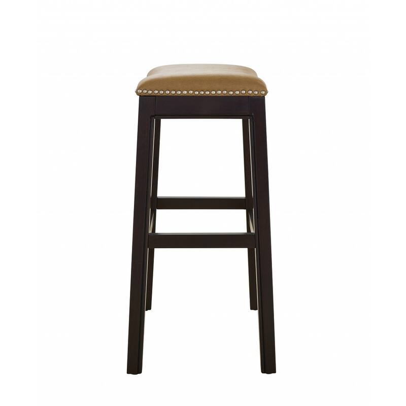 26" Tan and Espresso Solid Wood Backless Bar Height Bar Chair