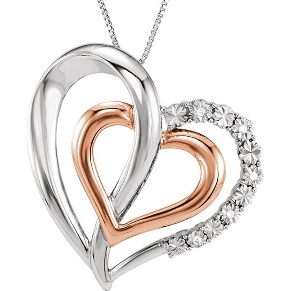 Diamond Heart 18" Necklace In 14K Rose Gold/Sterling Silver Diamond Heart 18" Necklace In 14K Rose Gold/Sterling Silver