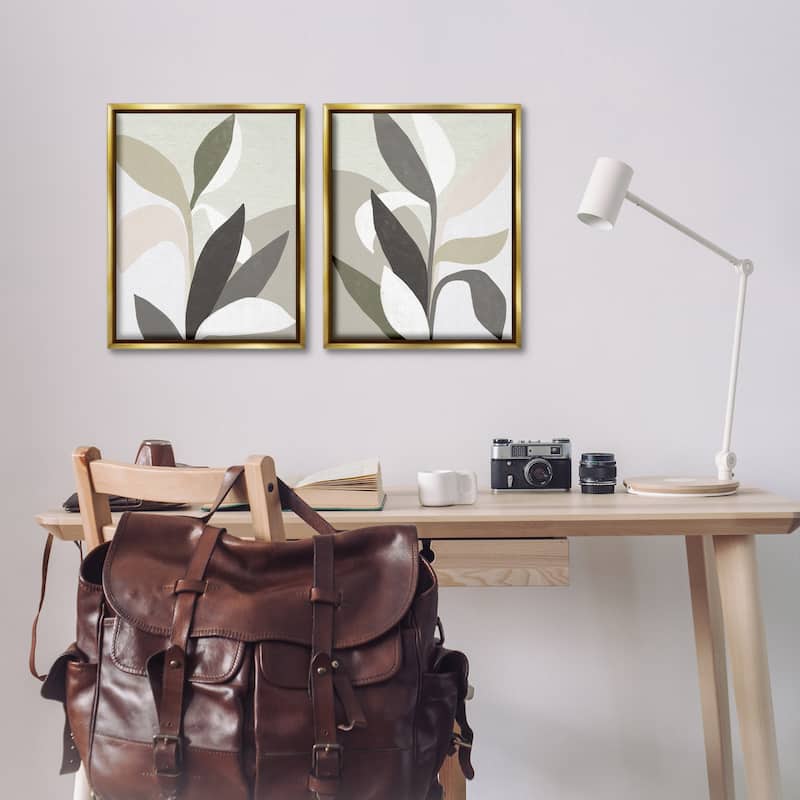 Stupell Neutral Leaf Shapes Framed Floater Canvas Wall Art Design By June Erica Vess (Set of 2)