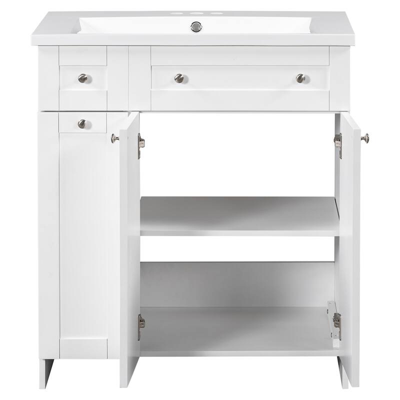 30 Inch MDF Freestanding Bathroom Vanity Set in White/ Grey/ Blue