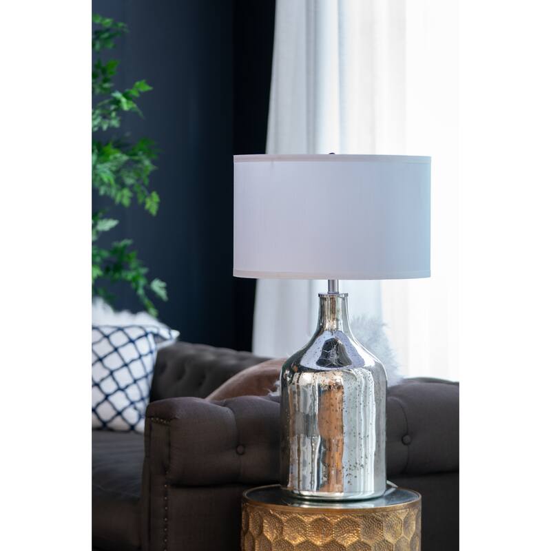 D18x32.2" Silver Round Table Lamp with White Fabric Shade