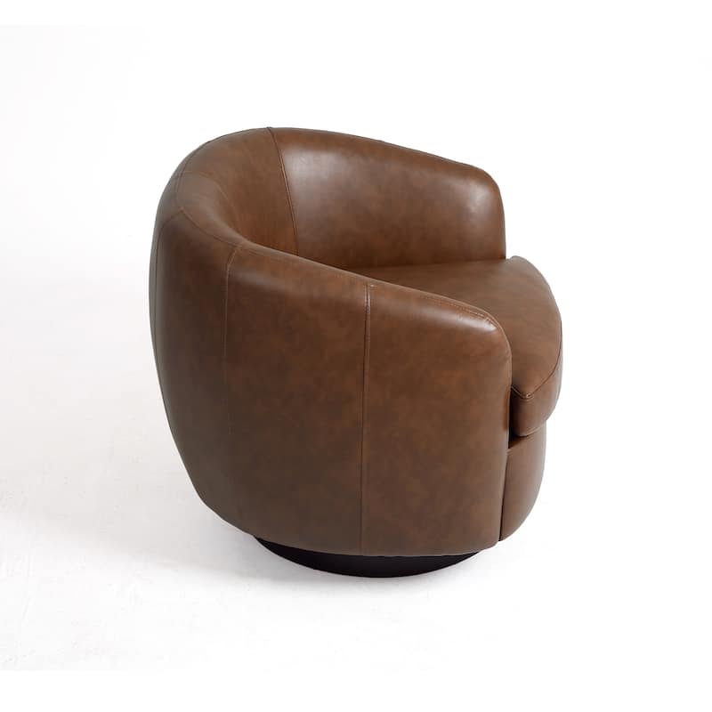 Low Back PU Leather Barrel Chair 360° Swivel Accent Chair for Living Room