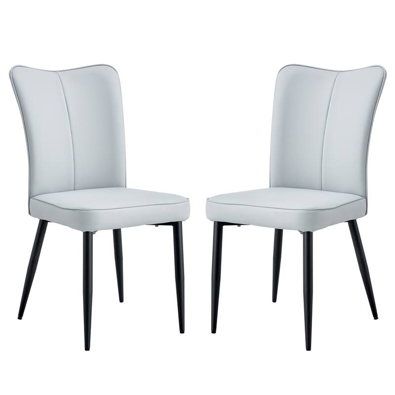 Roomfitters Minimalist Dining Chairs with Light Grey PU Seats and Black Metal Legs, Set of 2 for Home or Office