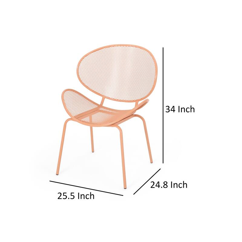 Elie Outdoor Chairs Set of 2, Wing Mesh Curved Back, Orange Iron Frame