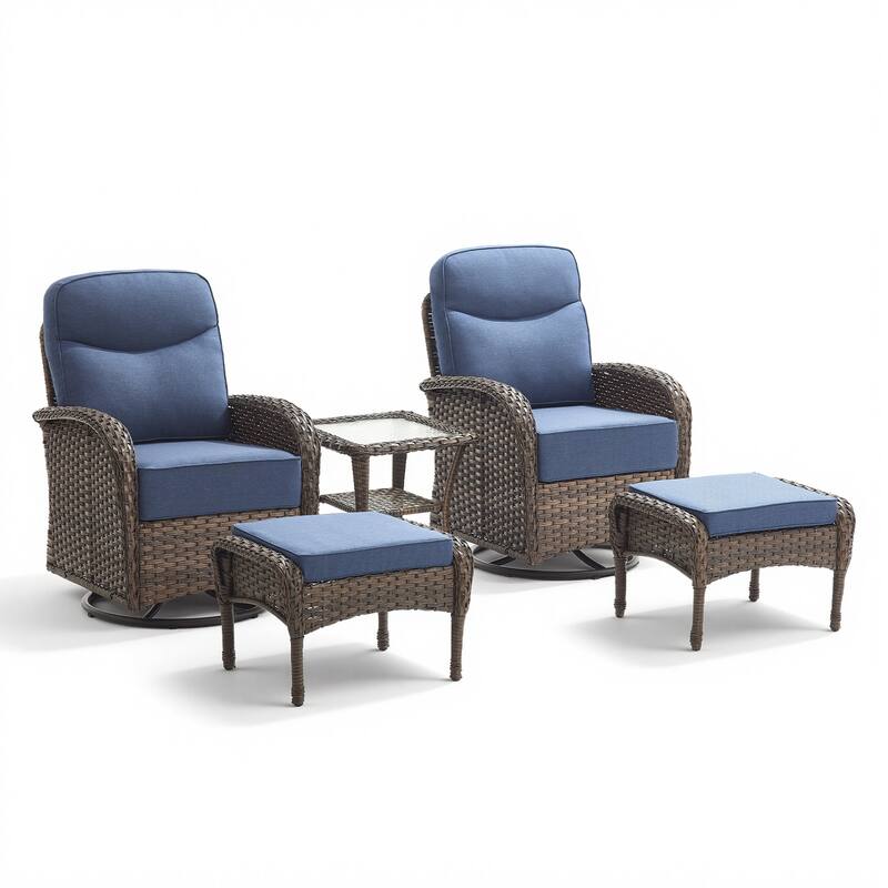 Pocassy Outdoor Wicker Patio Sofa with Swivel Chair Ottoman Sets