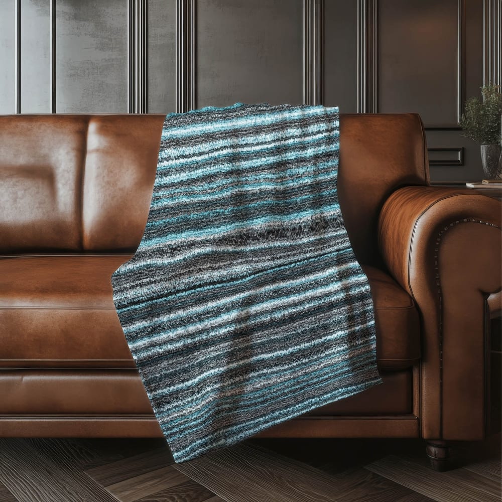 Premium Machine Washable Casual Stripes Sherpa Throw Blanket
