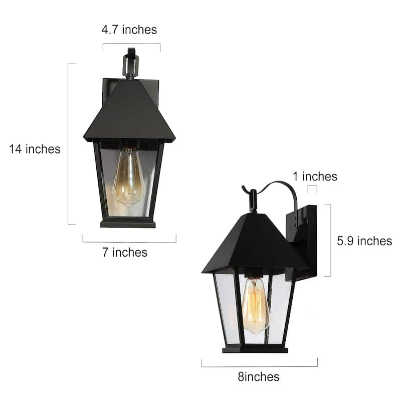 Kimbo 2-pack Modern Black Outdoor Wall Lights Garage Wall Coach Lantern for Porch, Front Door - L7.1" x W8.3" x H13.8"
