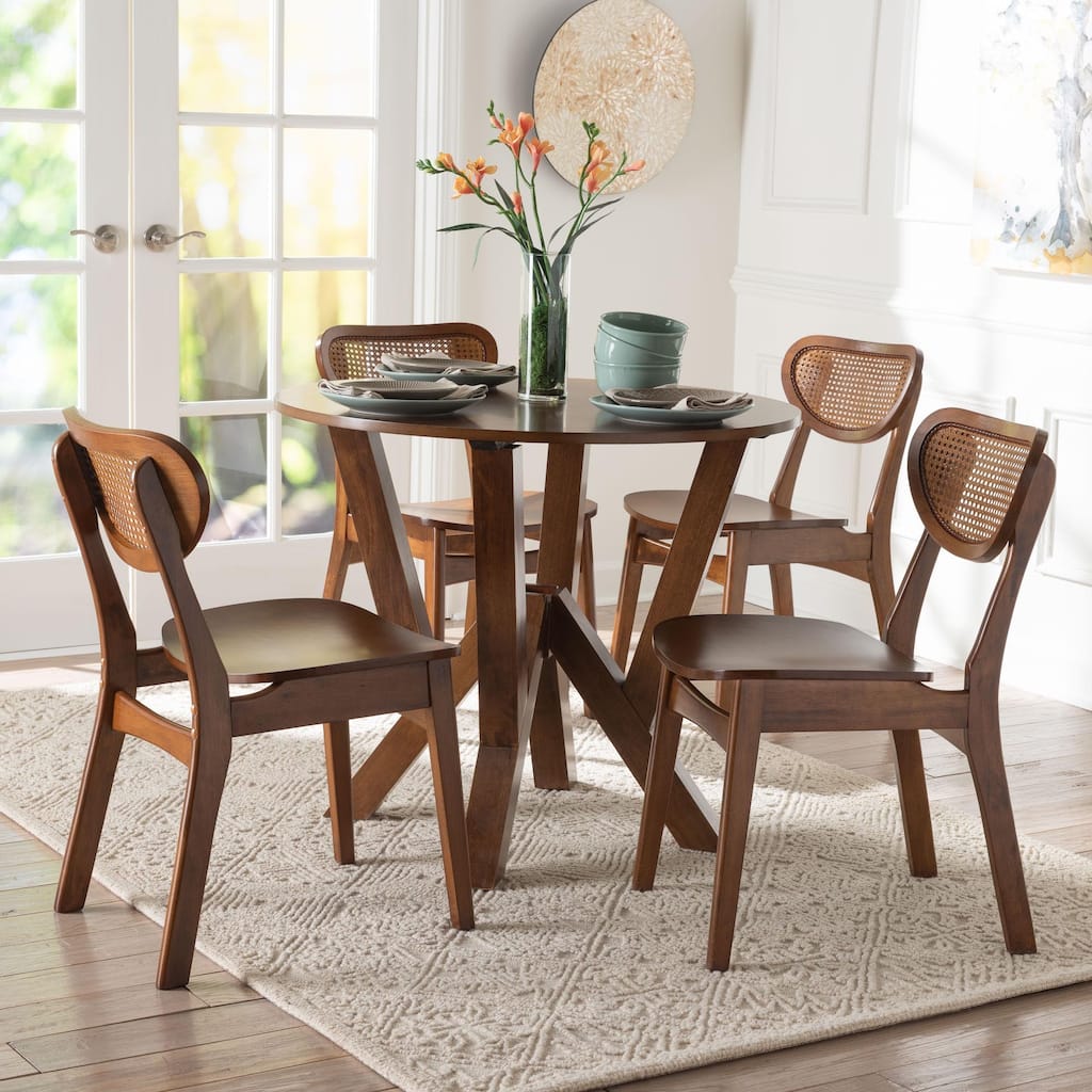 Crystal 5-Piece Dining Set - Mid-Century Modern Round Table and Chair Set for Dining Room, Kitchen, Apartment